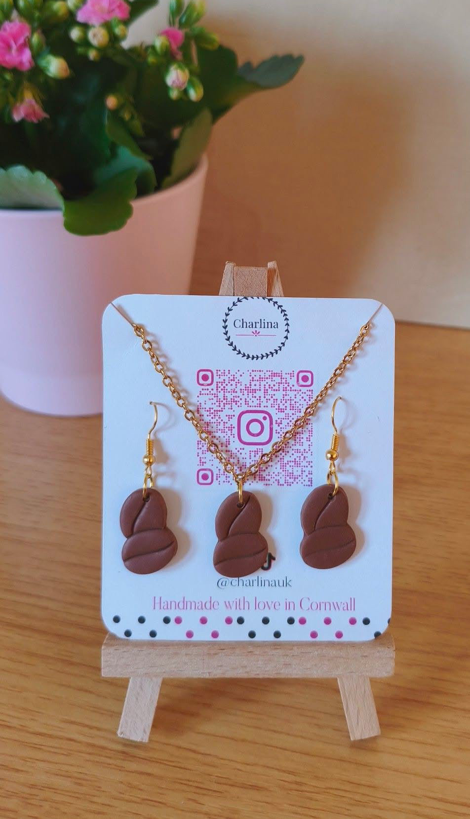 Coffee Necklace and Earrings Set