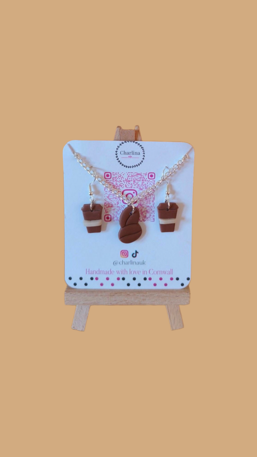 Coffee Necklace and Earrings Set