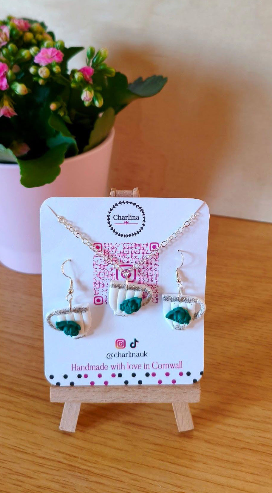Tea Pot Necklace and Earrings Set