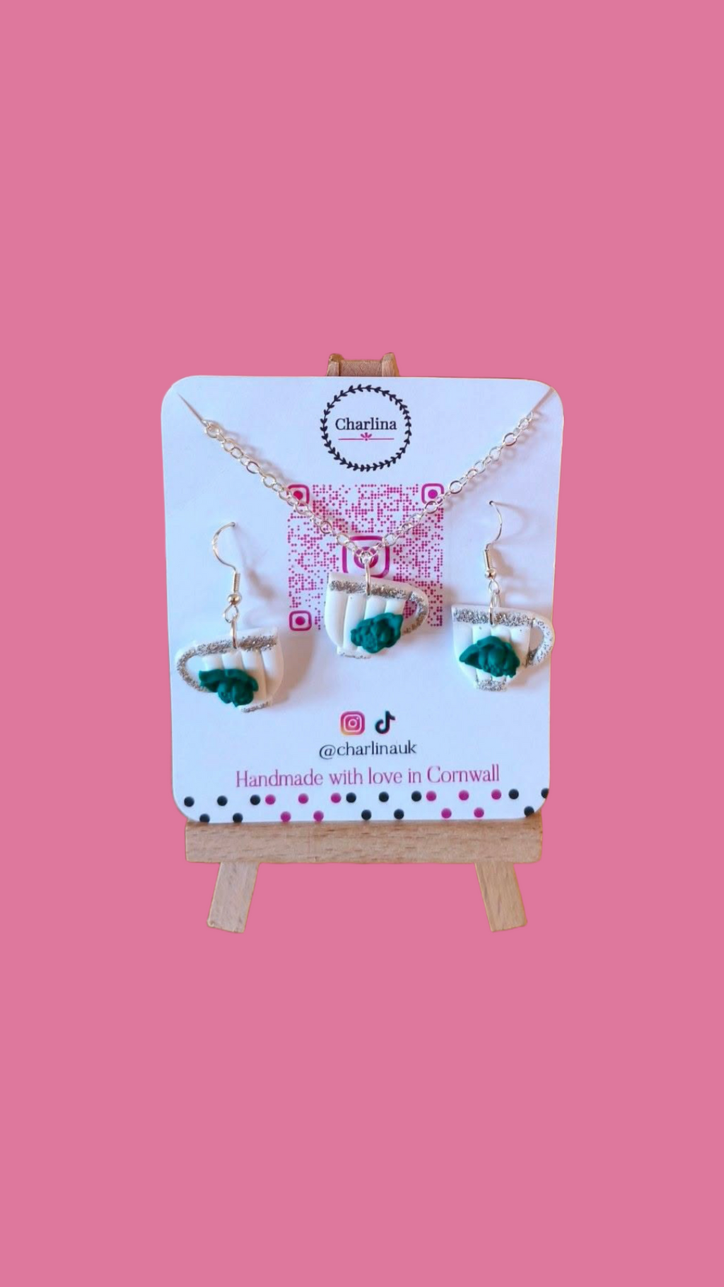 Tea Pot Necklace and Earrings Set