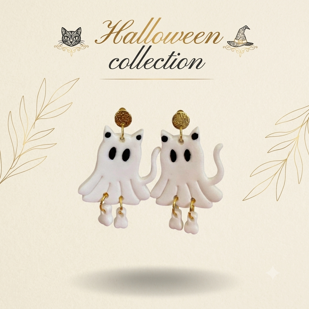 🎃Spooky Ghost Cat Earrings 👻