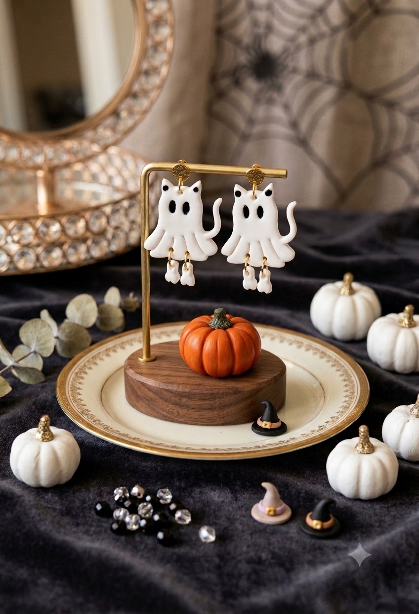 🎃Spooky Ghost Cat Earrings 👻